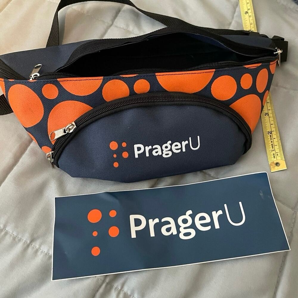 PregerU - Sling back fanny pack Orange Blue with Bumper Sticker